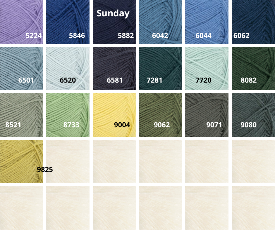 Farbauswahl der Wolle Sunday von Sandnes Garn für ein Strickset